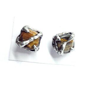 Tiger eye crystal earrings handmade gothic fantasy metalwork jewelry